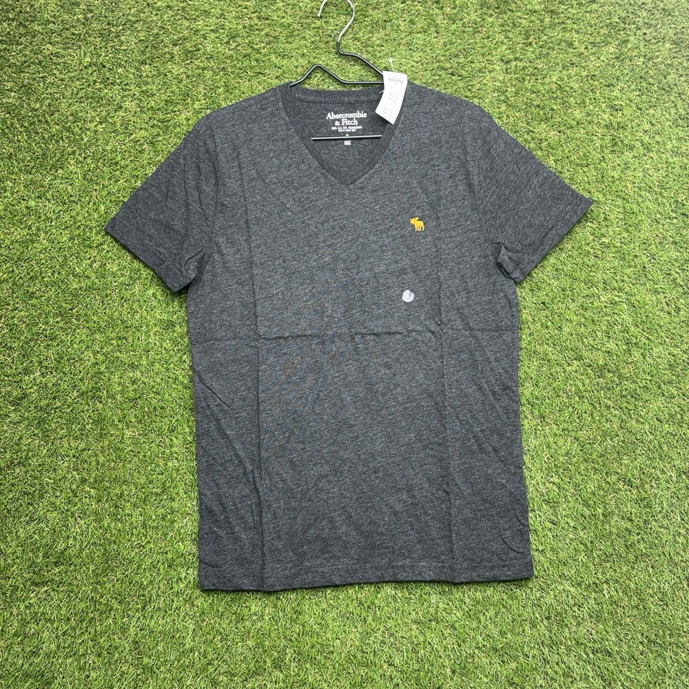 Abercrombie & Fitch Shirt Mens Small V-Neck Cotton Short Sleeve Gray Moose